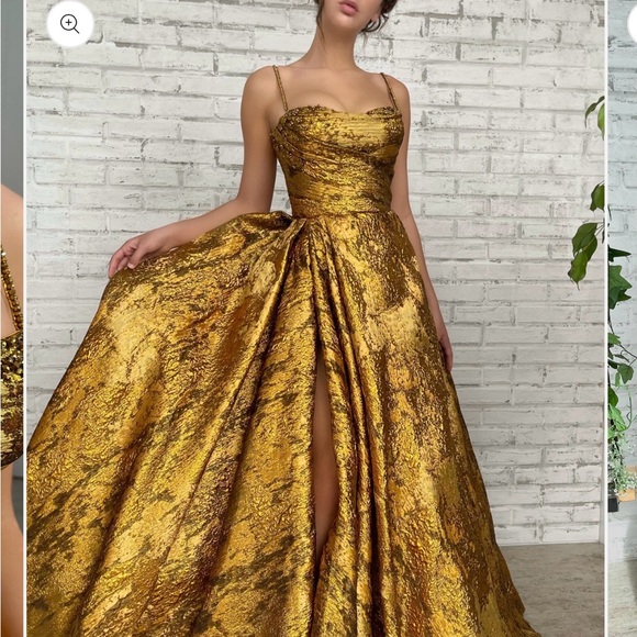 Teuta Matoshi Autumn Leaves Gold Textured Gown - Picture 12 of 15
